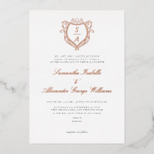 Invitación Con Relieve Metalizado Boda de Monograma Minimalista Vintage de Escudo an