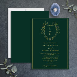 Invitación Con Relieve Metalizado Boda de monograma verde clásico