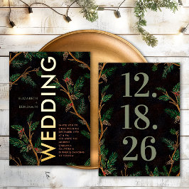 Invitación Con Relieve Metalizado Boda de Navidad con bayas de acebo rústicas modern