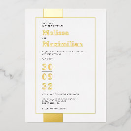 Invitación Con Relieve Metalizado Boda de negrita simple de oro blanco negro mínimo