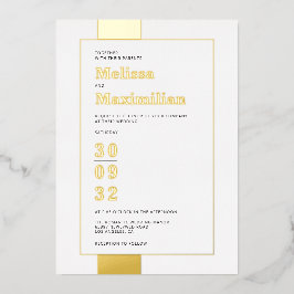 Invitación Con Relieve Metalizado Boda de negrita simple de oro blanco negro mínimo