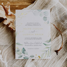 Boda de nombres de hojas de papel de oro y vegetac