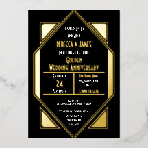 Boda de Oro Art Déco Aniversario de Boda Negro Oro