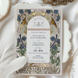 Invitación Con Relieve Metalizado Boda de oro azul de la Marina de Bougainvillea Art<br><div class="desc">Invitaciones a la Boda Floral Azul y Oro de la Vintage Art Nouveau de Alphonse Mucha en un diseño romántico y caprichoso usando el Relieve metalizado dorado Real. Los florecientes victorianos complementan los tipos de letra Art Deco clásicos. Por favor, introduzca la información de su personalizado y ya está listo....</div>