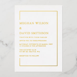 Invitación Con Relieve Metalizado Boda de oro blanco simple y elegante