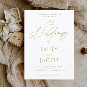 Invitación Con Relieve Metalizado Boda de oro blanco Tipografía moderna script