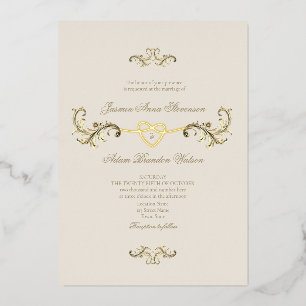 Invitación Con Relieve Metalizado Boda de oro clásico