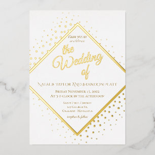 Invitación Con Relieve Metalizado Boda de oro con brillo elegante 