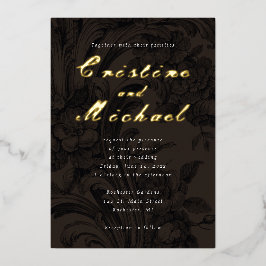 Invitación Con Relieve Metalizado Boda de oro de flores ornamentales elegantes