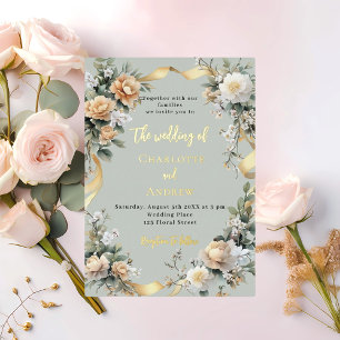 Invitación Con Relieve Metalizado Boda de oro de florines amarillos de color verde s