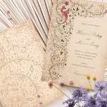 Invitación Con Relieve Metalizado Boda de oro de inspiración medieval<br><div class="desc">Esta hermosa invitación a la boda presenta un rico tema de inspiración medieval, adornado con detalles de Relieve metalizado de oro intrincados y un patrón de rollo vintage. El diseño lujoso incluye un mítico dragón rojo/fénix, que simboliza la renovación y la celebración, rodeado de viñas doradas, delicadas flores y acentos...</div>