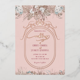 Invitación Con Relieve Metalizado boda de oro de rosa floral boho