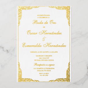Invitación Con Relieve Metalizado Boda de oro elegante editable