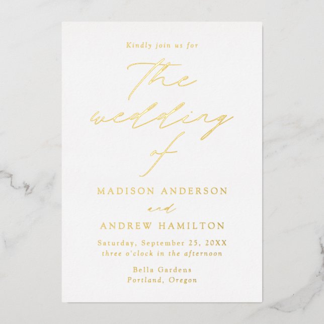 Invitación Con Relieve Metalizado Boda de oro elegante moderna (Anverso)