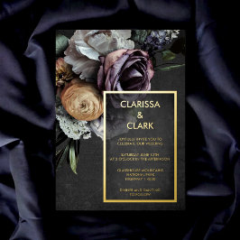 Invitación Con Relieve Metalizado Boda de oro floral oscuro Moody Bold
