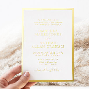 Invitación Con Relieve Metalizado Boda de Oro Formal