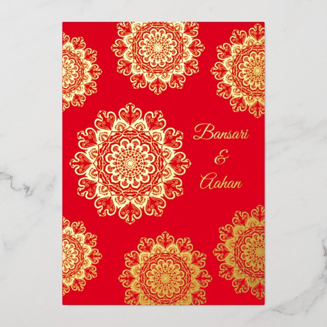 Invitación Con Relieve Metalizado Boda de oro hindú Mandala (Anverso)
