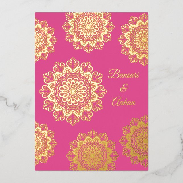 Invitación Con Relieve Metalizado Boda de oro hindú Mandala (Anverso)