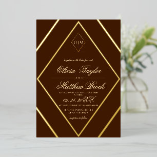 Invitación Con Relieve Metalizado Boda de oro marrón de chocolate de diamantes moder