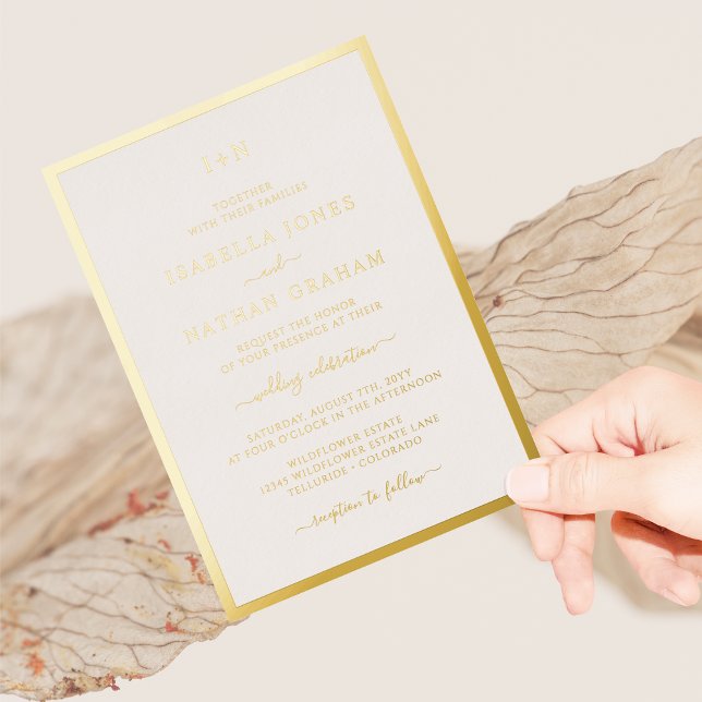 Invitación Con Relieve Metalizado Boda de oro monogramada (Monogrammed Simple Modern Gold Wedding Foil Invitation by Painted Paperie
)