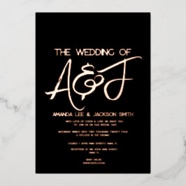 Invitación Con Relieve Metalizado Boda de oro negro y Rosa moderno