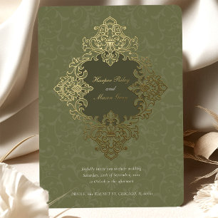 Invitación Con Relieve Metalizado Boda de oro ornamentación barroca
