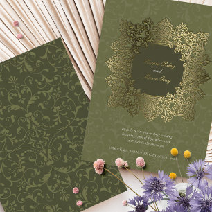 Invitación Con Relieve Metalizado Boda de oro ornamentación barroca