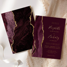 Invitación Con Relieve Metalizado Boda de oro rojo moderno Agate Burgundy