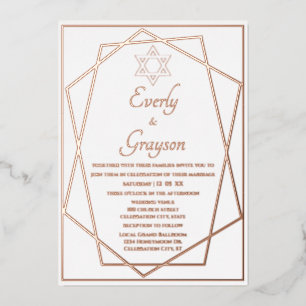 Invitación Con Relieve Metalizado Boda de oro Rosa de marco geométrico de estrella j