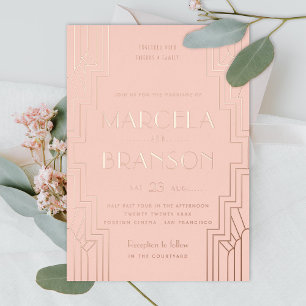 Invitación Con Relieve Metalizado Boda de oro Rosa de plancha de Rubor Art Deco