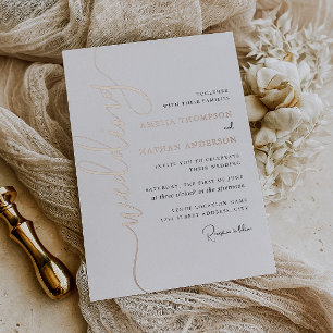Invitación Con Relieve Metalizado Boda de oro rosa moderno 