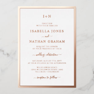 Invitación Con Relieve Metalizado Boda de oro rosa monogramada