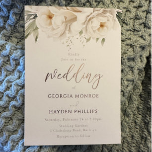 Invitación Con Relieve Metalizado Boda de oro Sage & White Floral Rosa