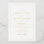 Invitación Con Relieve Metalizado Boda de oro simple y elegante<br><div class="desc">Sencilla Elegante Invitación Relieve metalizado Boda Oro. Sencilla y elegante,  esta invitación formal a la boda incluye un elegante borde y un elegante guión caligráfico presionado en Relieve metalizado de oro real.</div>