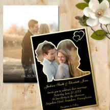 Boda de oro sobre negro en forma de novios Foto Bo