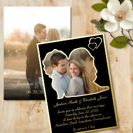 Invitación Con Relieve Metalizado Boda de oro sobre negro en forma de novios Foto Bo