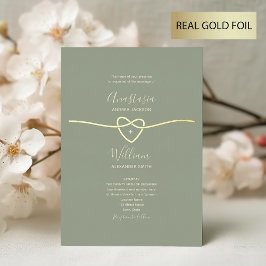 Invitación Con Relieve Metalizado Boda de oro verde salvia
