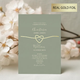 Invitación Con Relieve Metalizado Boda de oro verde salvia
