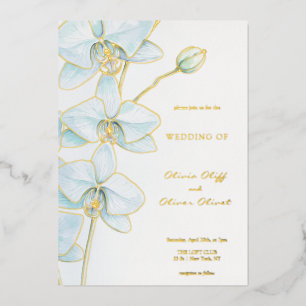 Invitación Con Relieve Metalizado Boda de Orquídea Azul Suave