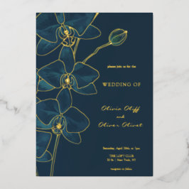 Invitación Con Relieve Metalizado Boda de orquídeas azules suaves