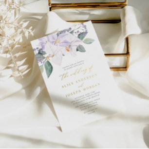Invitación Con Relieve Metalizado Boda de orquídeas de acuarela púrpura moderna eleg
