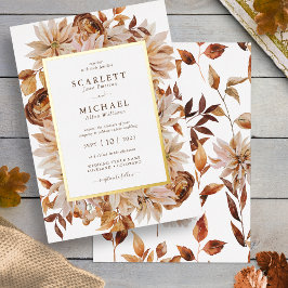 Invitación Con Relieve Metalizado Boda de Otoño con Acuarela