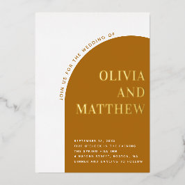 Invitación Con Relieve Metalizado Boda de otoño con tipografía moderna arco mostaza