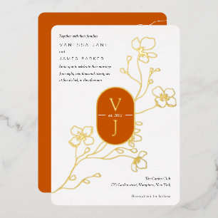 Invitación Con Relieve Metalizado Boda de otoño de jardín simple naranja quemada mod