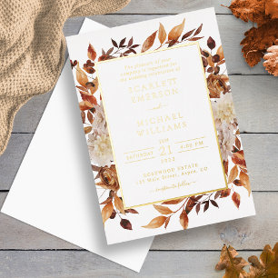 Invitación Con Relieve Metalizado Boda de Otoño Elegante en Dorado