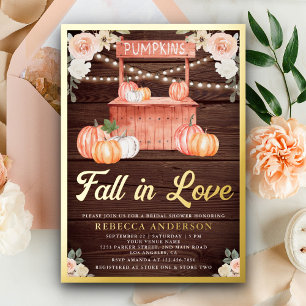 Invitación Con Relieve Metalizado Boda de otoño en el granero de calabazas melocotón