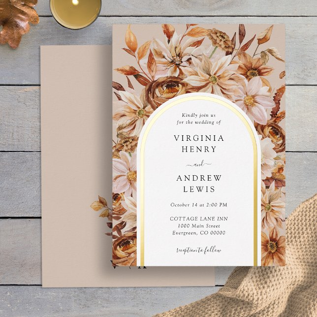 Invitación Con Relieve Metalizado Boda de otoño rústica (Rustic Watercolor Fall Leaves Taupe Wedding Foil Invitation by Painted Paperie
)