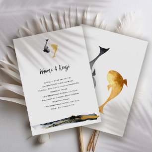 Invitación Con Relieve Metalizado Boda de papel de aluminio de koi en acuarela