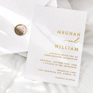 Invitación Con Relieve Metalizado Boda de papel de oro real caligrafía elegante