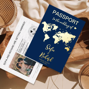 Invitación Con Relieve Metalizado Boda de pasaporte Relieve metalizado dorado de des